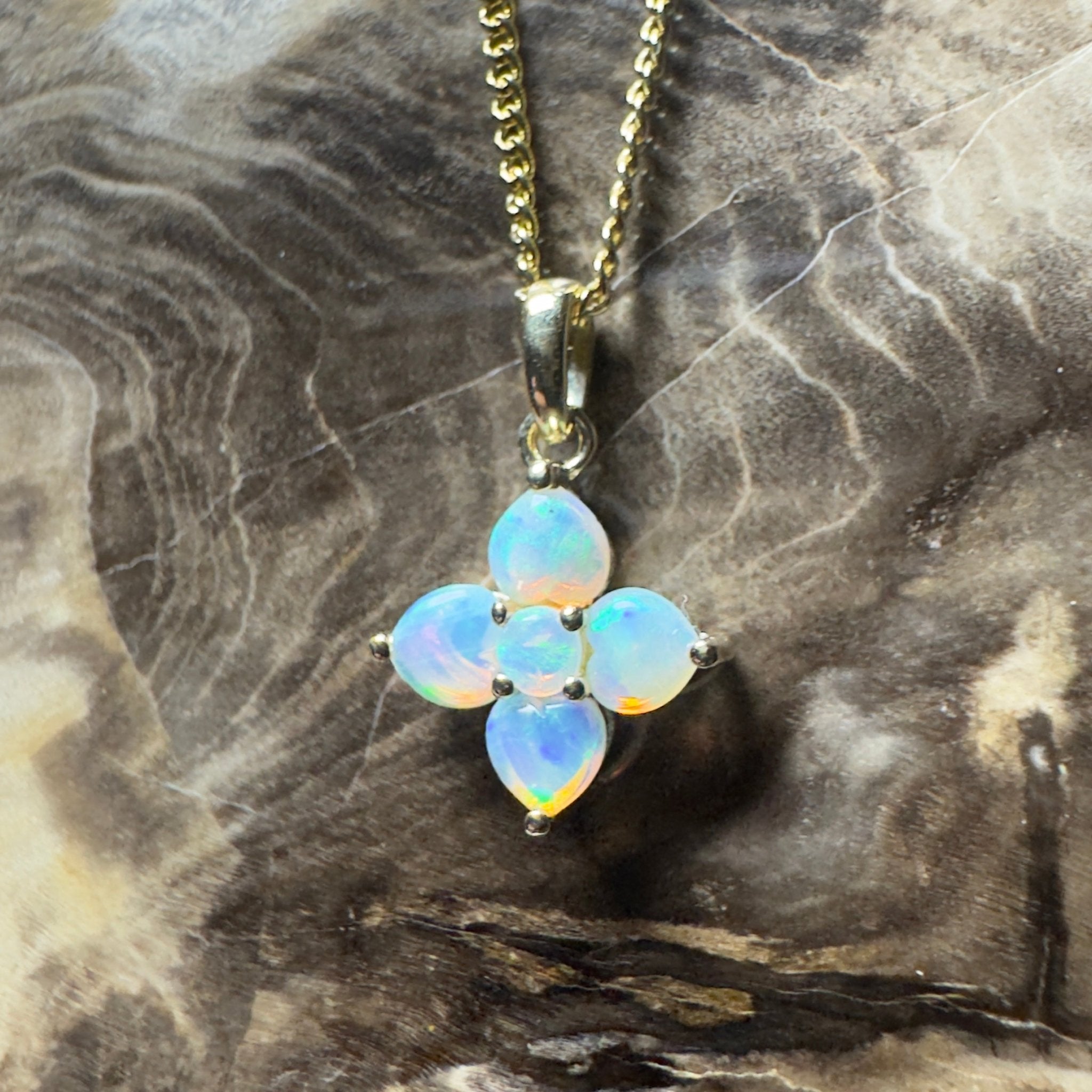 Waratah Glow ~ 9ct Solid Yellow Gold 0.4ct Coober Pedy Crystal Opal Pendant