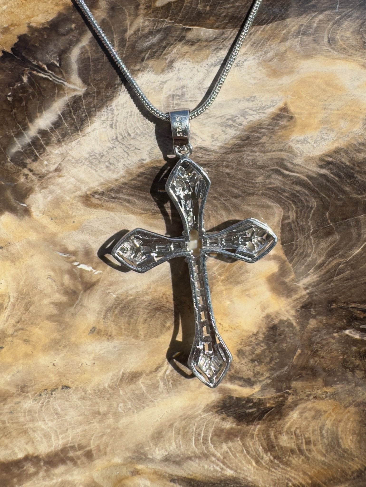 Warrumbungle Grace ~ Handcrafted 0.6ct Solid Lightning Ridge Opal and Cubic Zirconia Sterling Silver Cross Pendant (Copy)