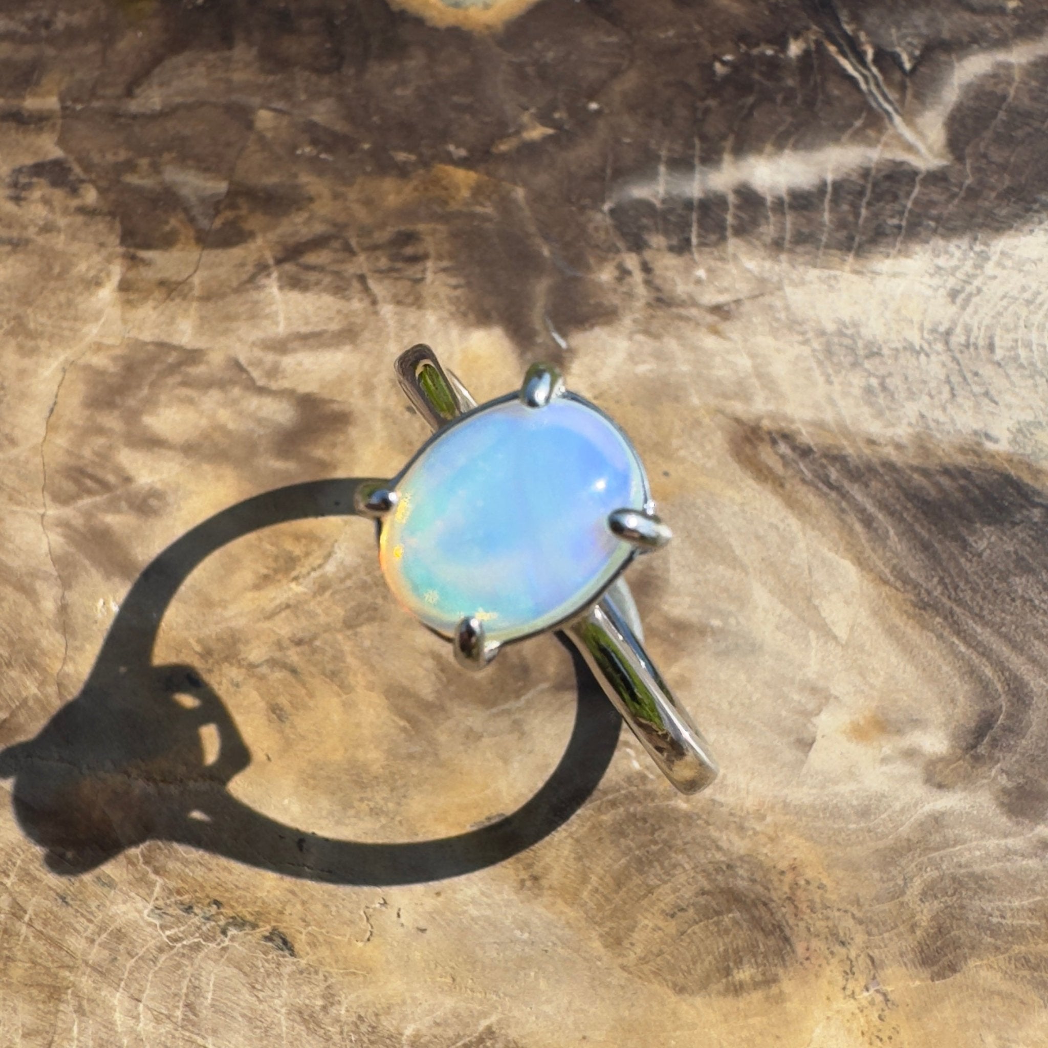 Whale Song Reach ~ 0.8ct Solid Lightning Ridge Opal 925 Silver Ring