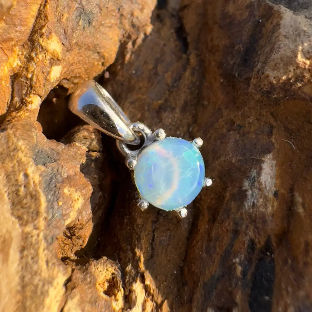 Opal pendant with silver setting from Whale’s Journey handcrafted Lightning Ridge crystal opal