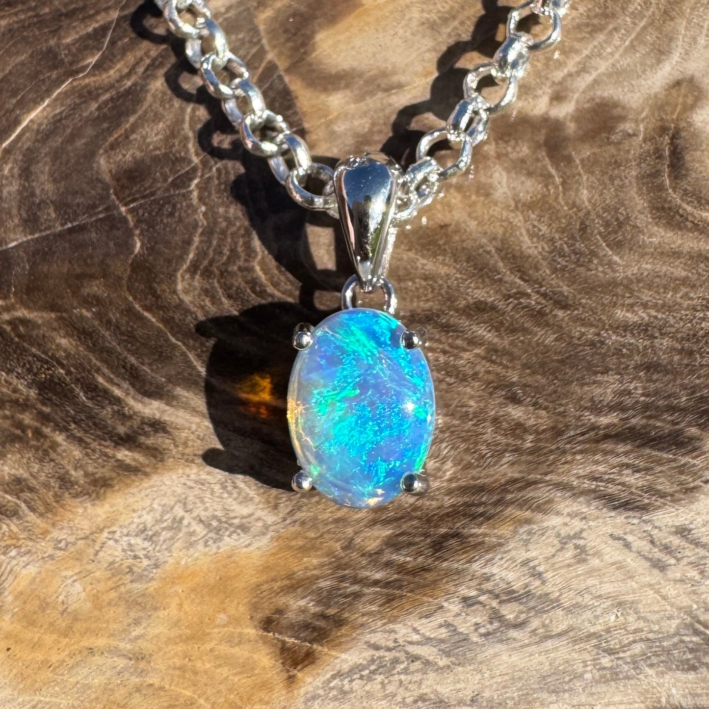 Where Ocean Meets Icon ~ 0.7ct Solid Lightning Ridge Crystal Opal 925 Sterling Silver Pendant Necklace