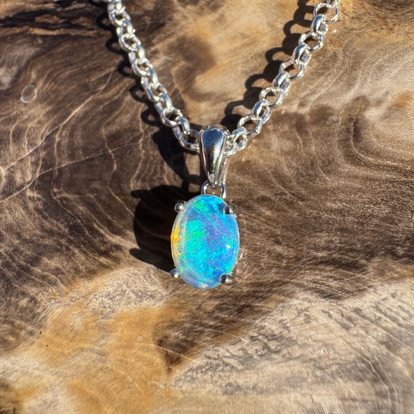 Where Ocean Meets Icon ~ 0.7ct Solid Lightning Ridge Crystal Opal 925 Sterling Silver Pendant Necklace