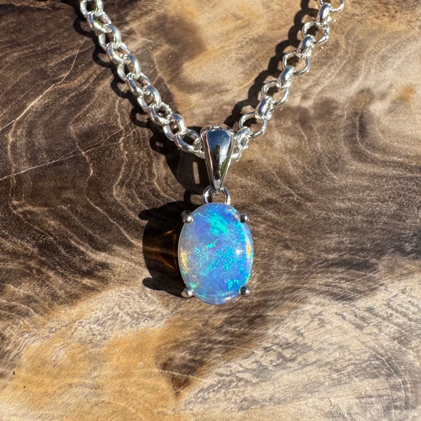 Where Ocean Meets Icon ~ 0.7ct Solid Lightning Ridge Crystal Opal 925 Sterling Silver Pendant Necklace