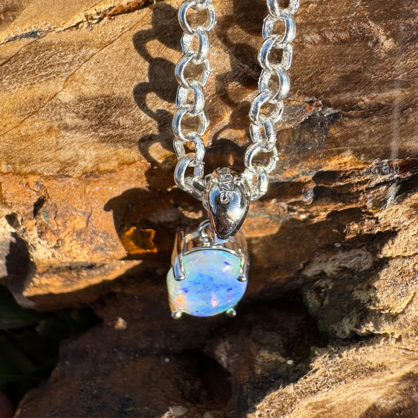Where Ocean Meets Icon ~ 0.7ct Solid Lightning Ridge Crystal Opal 925 Sterling Silver Pendant Necklace