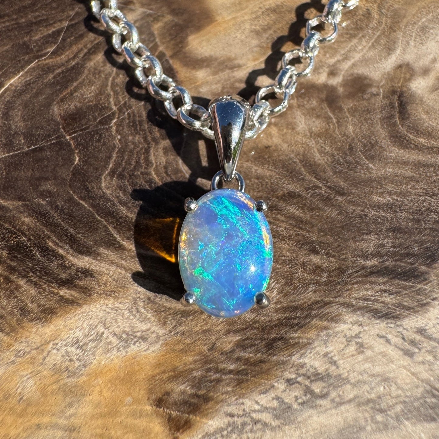 Where Ocean Meets Icon ~ 0.7ct Solid Lightning Ridge Crystal Opal 925 Sterling Silver Pendant Necklace