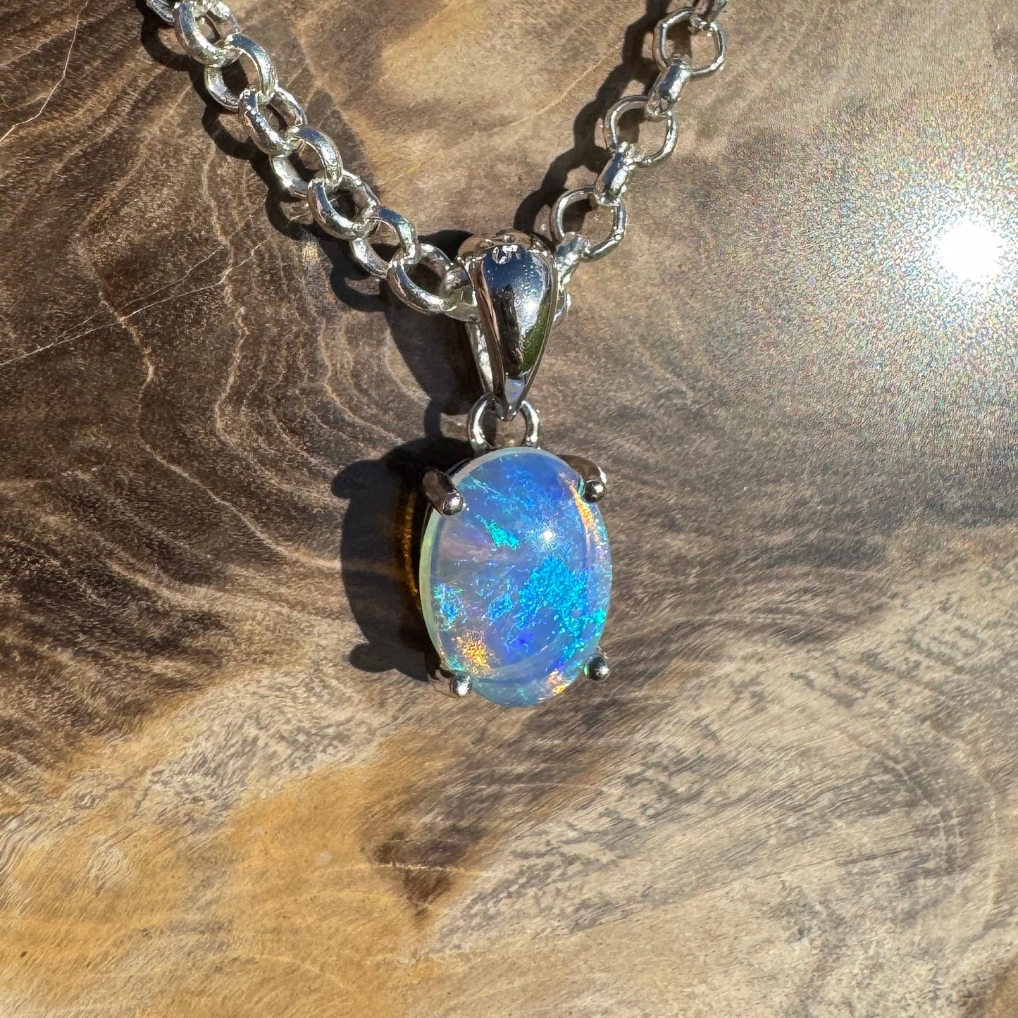 Where Ocean Meets Icon ~ 0.7ct Solid Lightning Ridge Crystal Opal 925 Sterling Silver Pendant Necklace