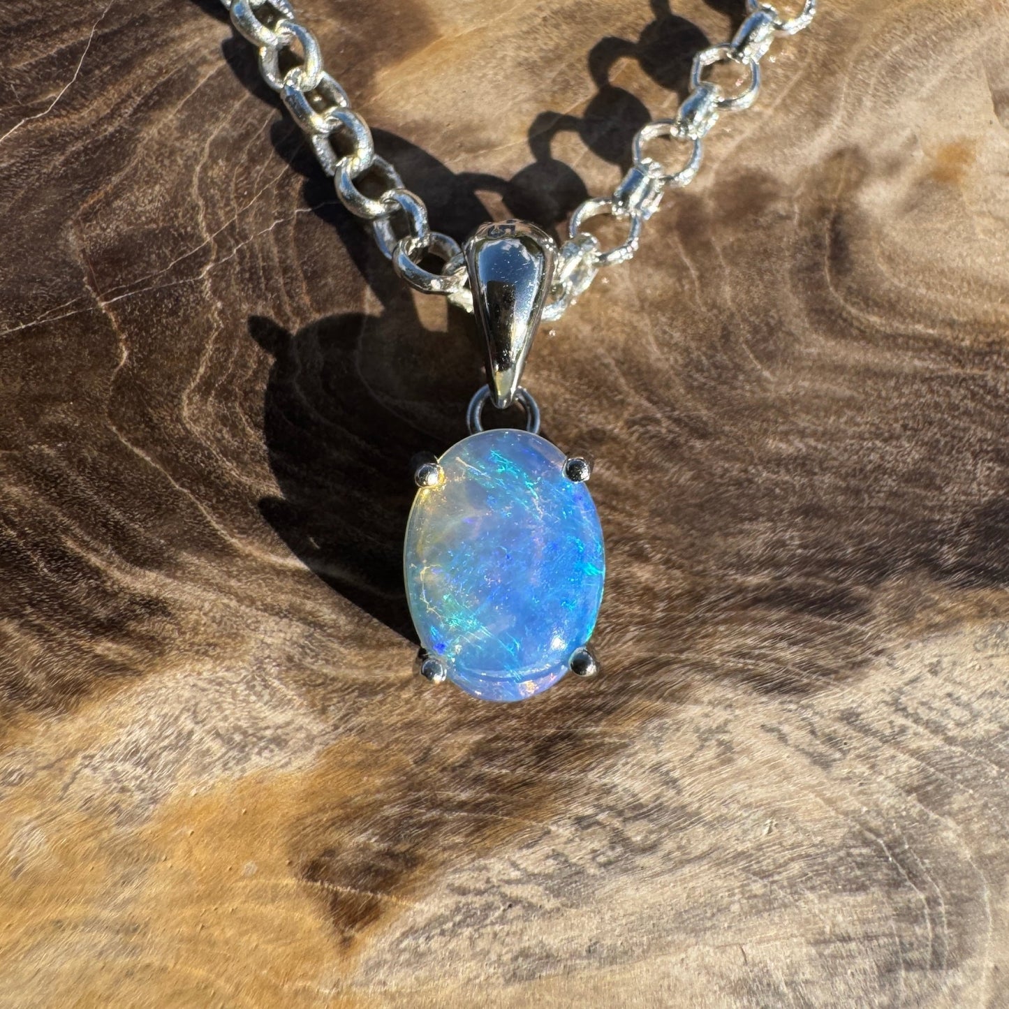Where Ocean Meets Icon ~ 0.7ct Solid Lightning Ridge Crystal Opal 925 Sterling Silver Pendant Necklace