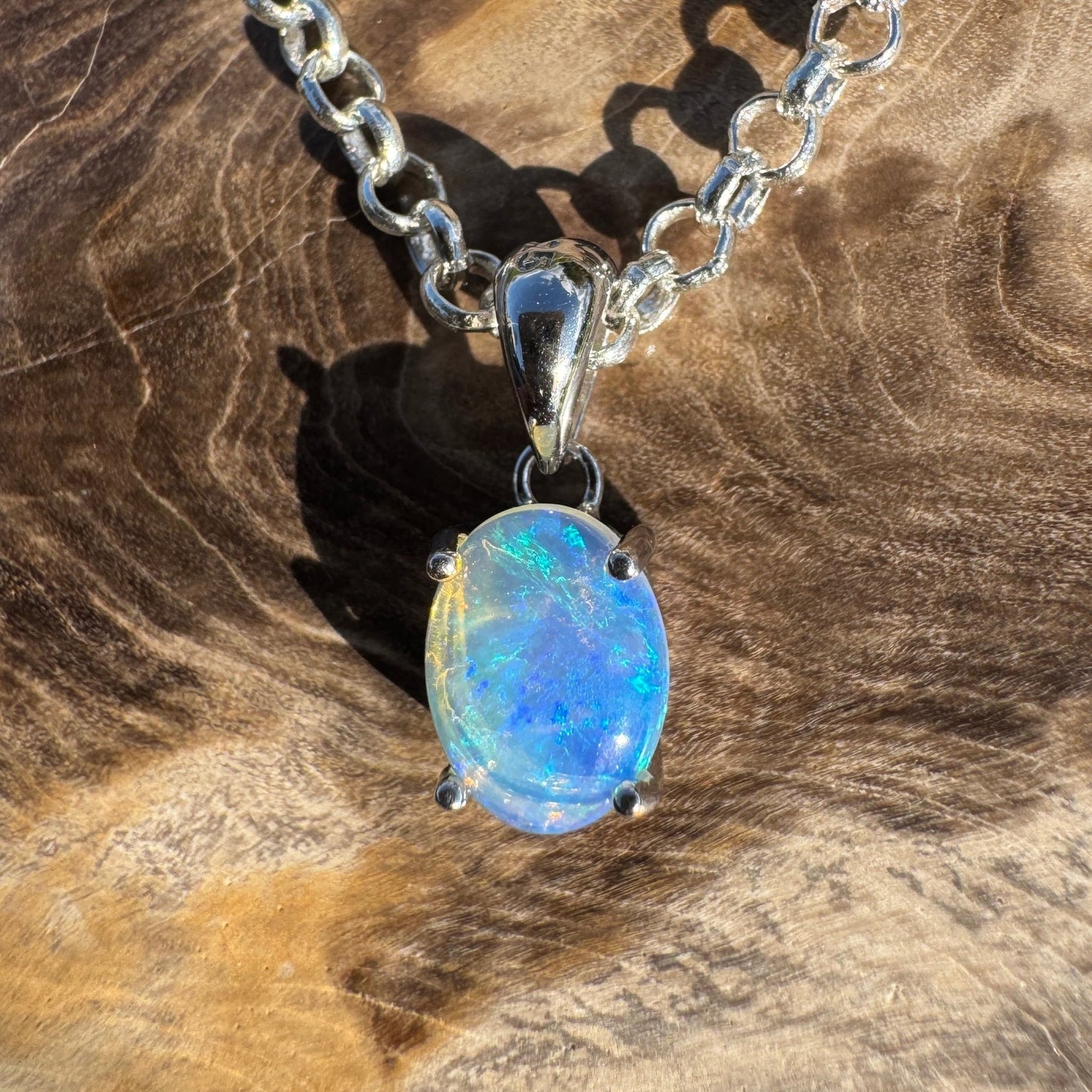 Where Ocean Meets Icon ~ 0.7ct Solid Lightning Ridge Crystal Opal 925 Sterling Silver Pendant Necklace