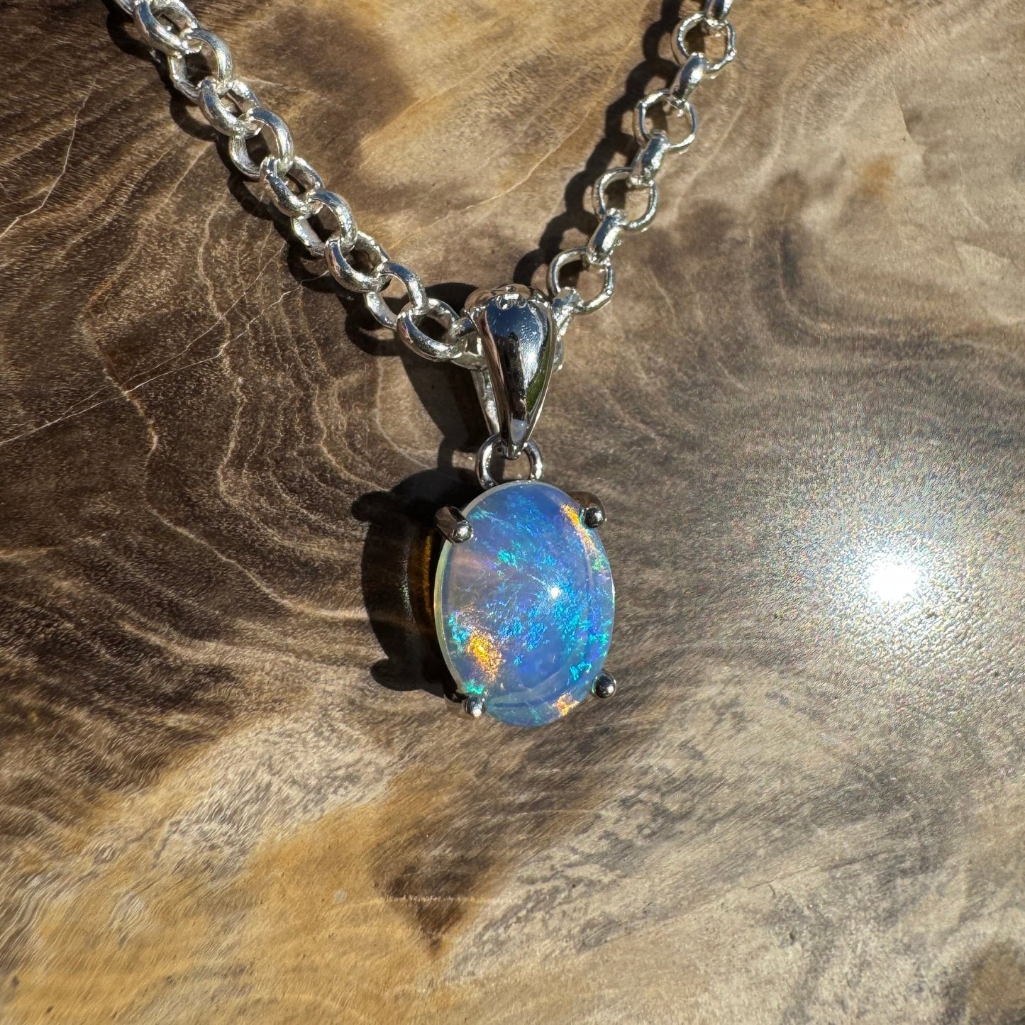 Where Ocean Meets Icon ~ 0.7ct Solid Lightning Ridge Crystal Opal 925 Sterling Silver Pendant Necklace