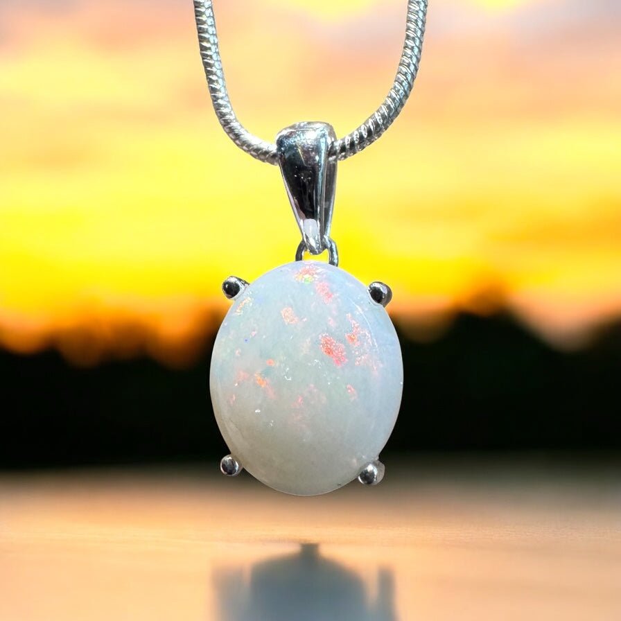 White Dune Flame ~ 2.1ct Solid Coober Pedy Opal 925 Sterling Silver Pendant Necklace