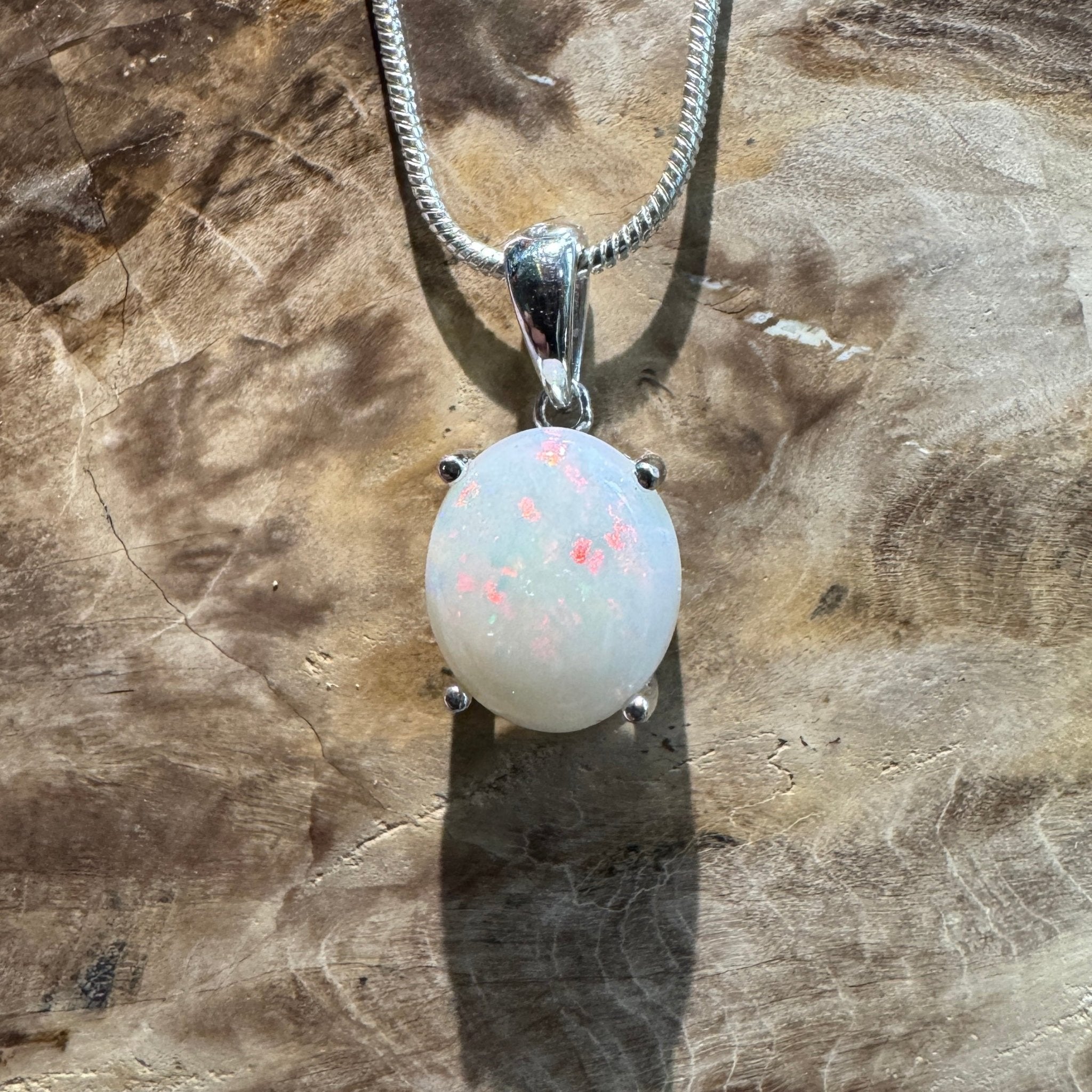 White Dune Flame ~ 2.1ct Solid Coober Pedy Opal 925 Sterling Silver Pendant Necklace