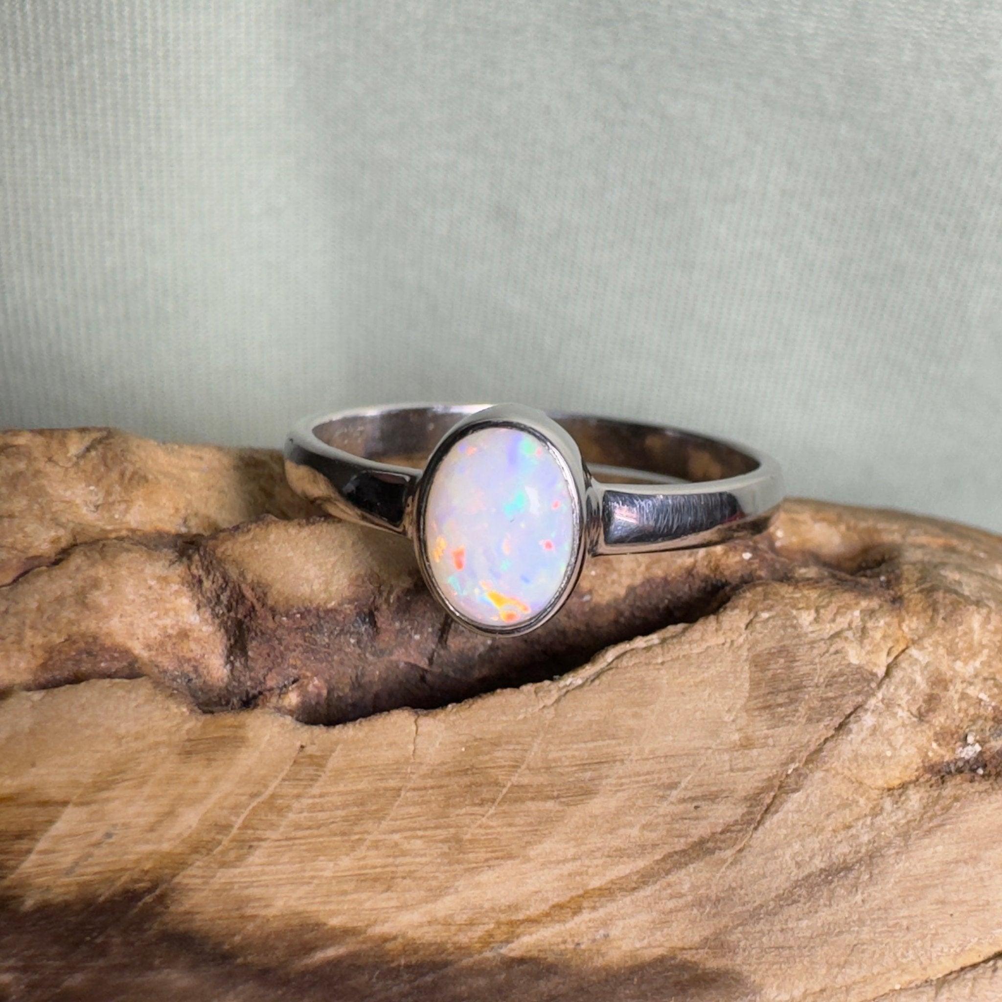 White Sands Park Softfire – Solid Lightning Ridge Opal 925 Sterling Silver Ring