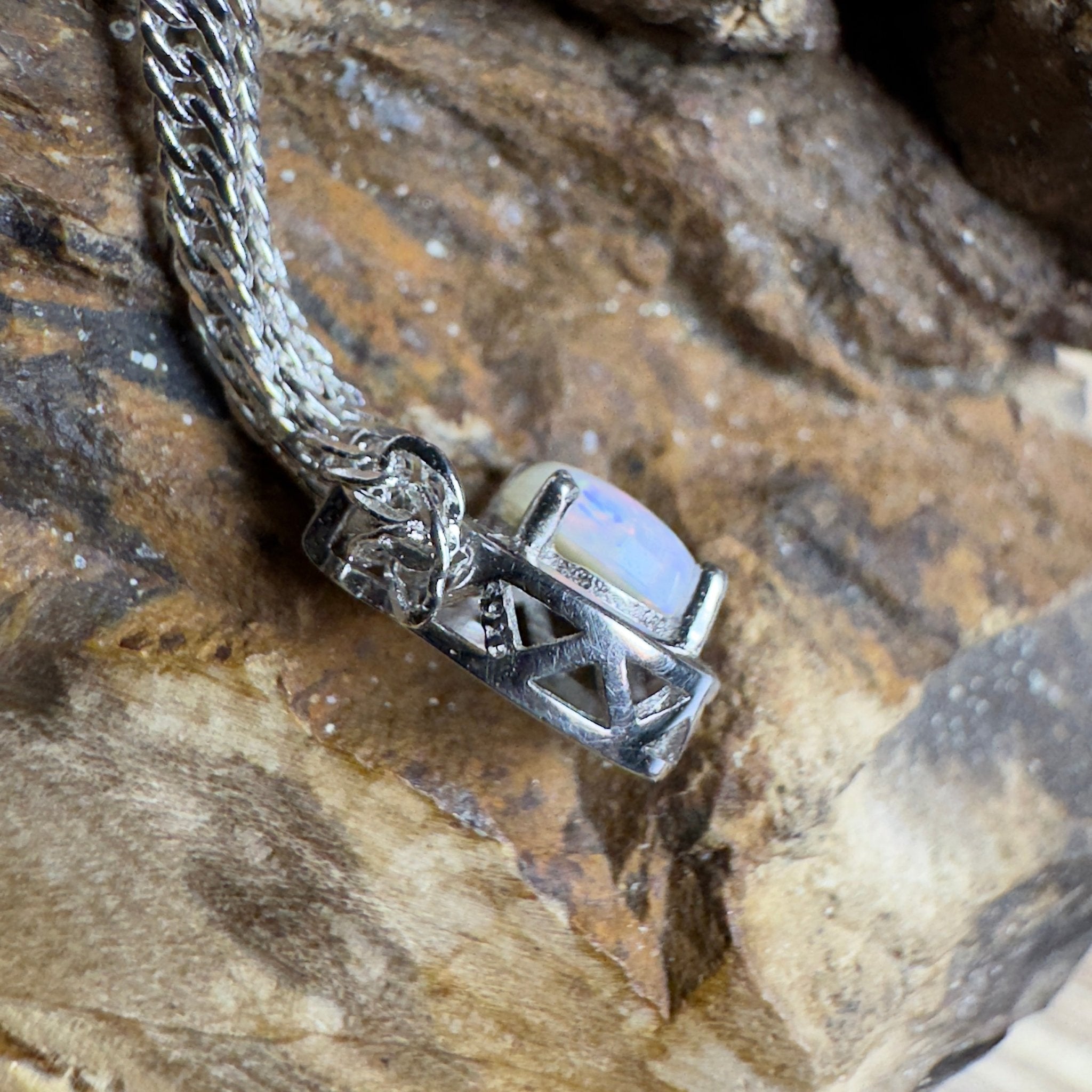 White Wonders - 0.6ct Coober Pedy Opal 925 Silver Pendant