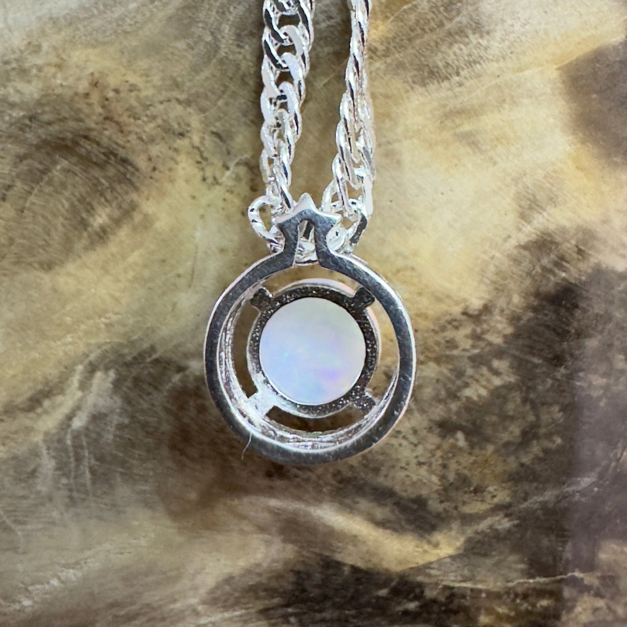 White Wonders - 0.6ct Coober Pedy Opal 925 Silver Pendant