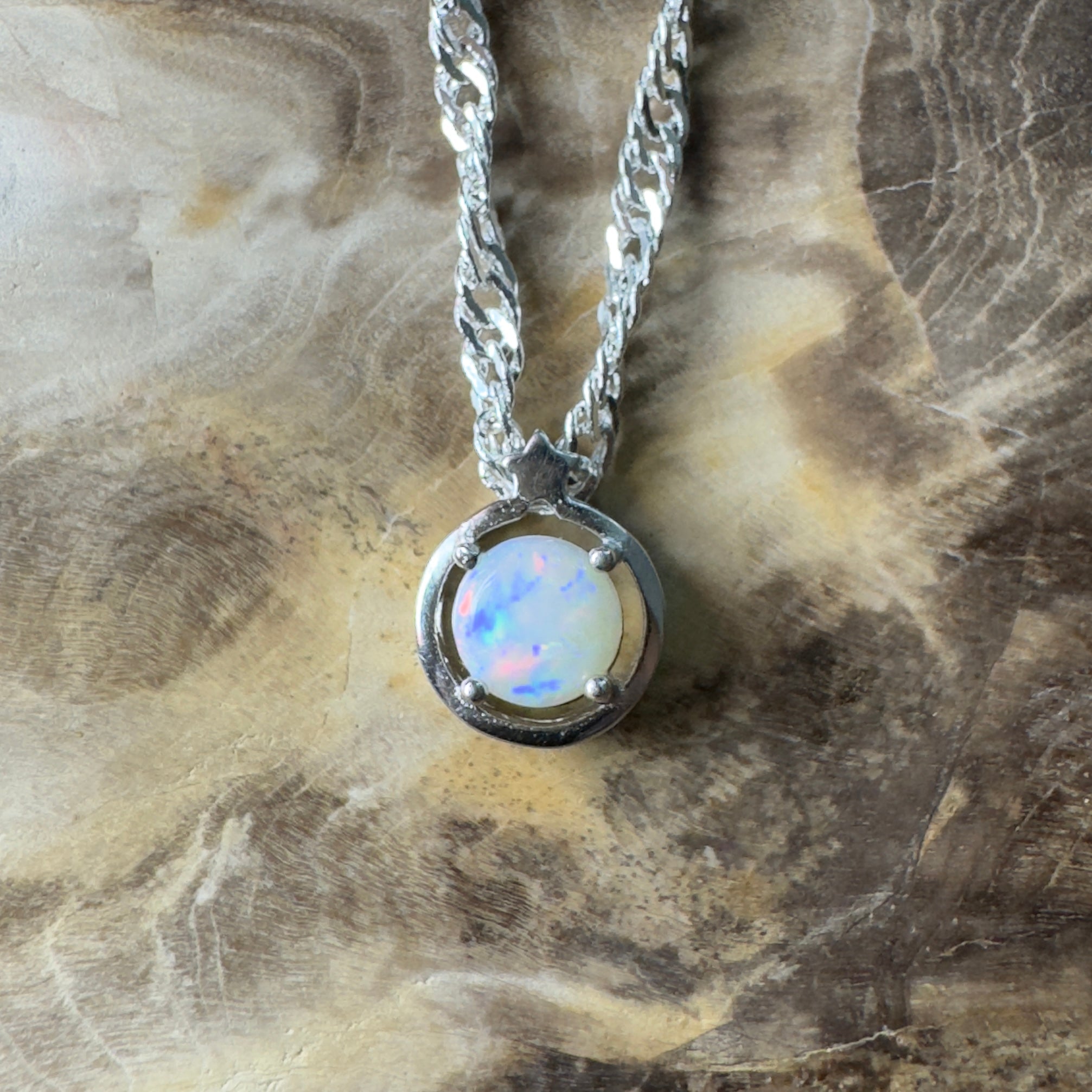 White Wonders - 0.6ct Coober Pedy Opal 925 Silver Pendant