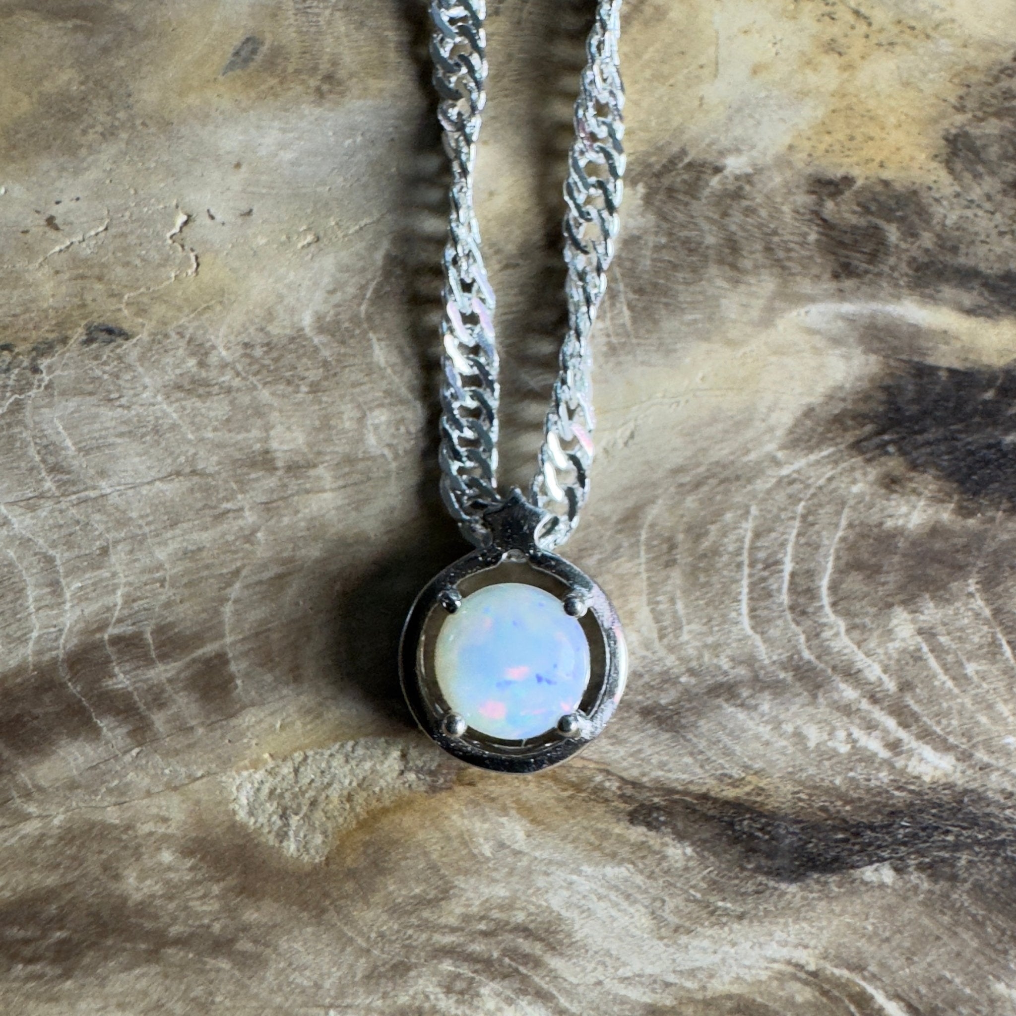 White Wonders - 0.6ct Coober Pedy Opal 925 Silver Pendant