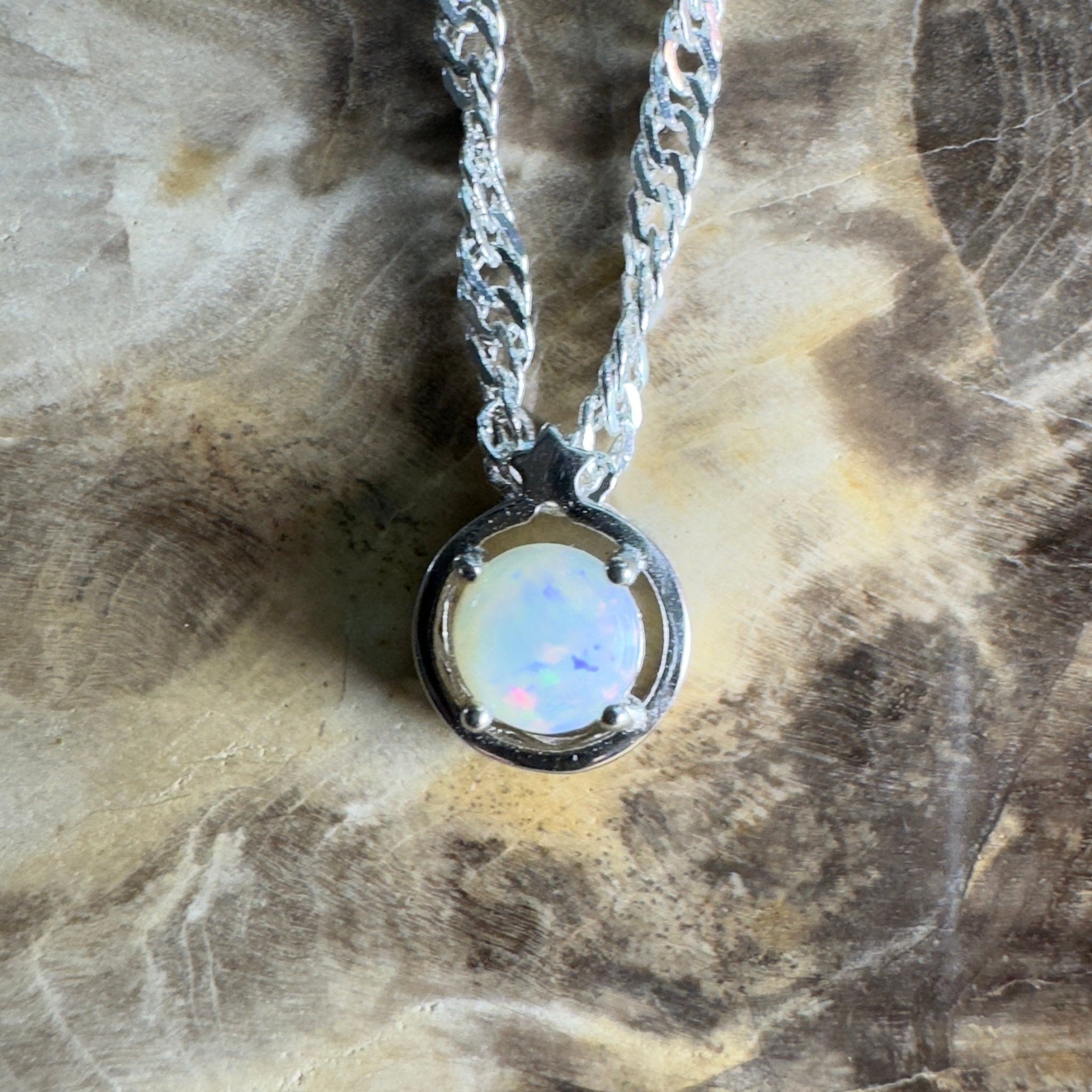 White Wonders - 0.6ct Coober Pedy Opal 925 Silver Pendant