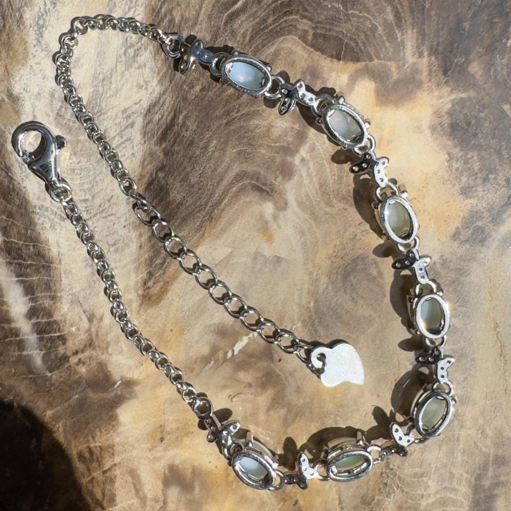 Whitehaven Whispers ~ 2.4ct Coober Pedy Opal and Cubic Zirconia 925 Sterling Silver Bracelet