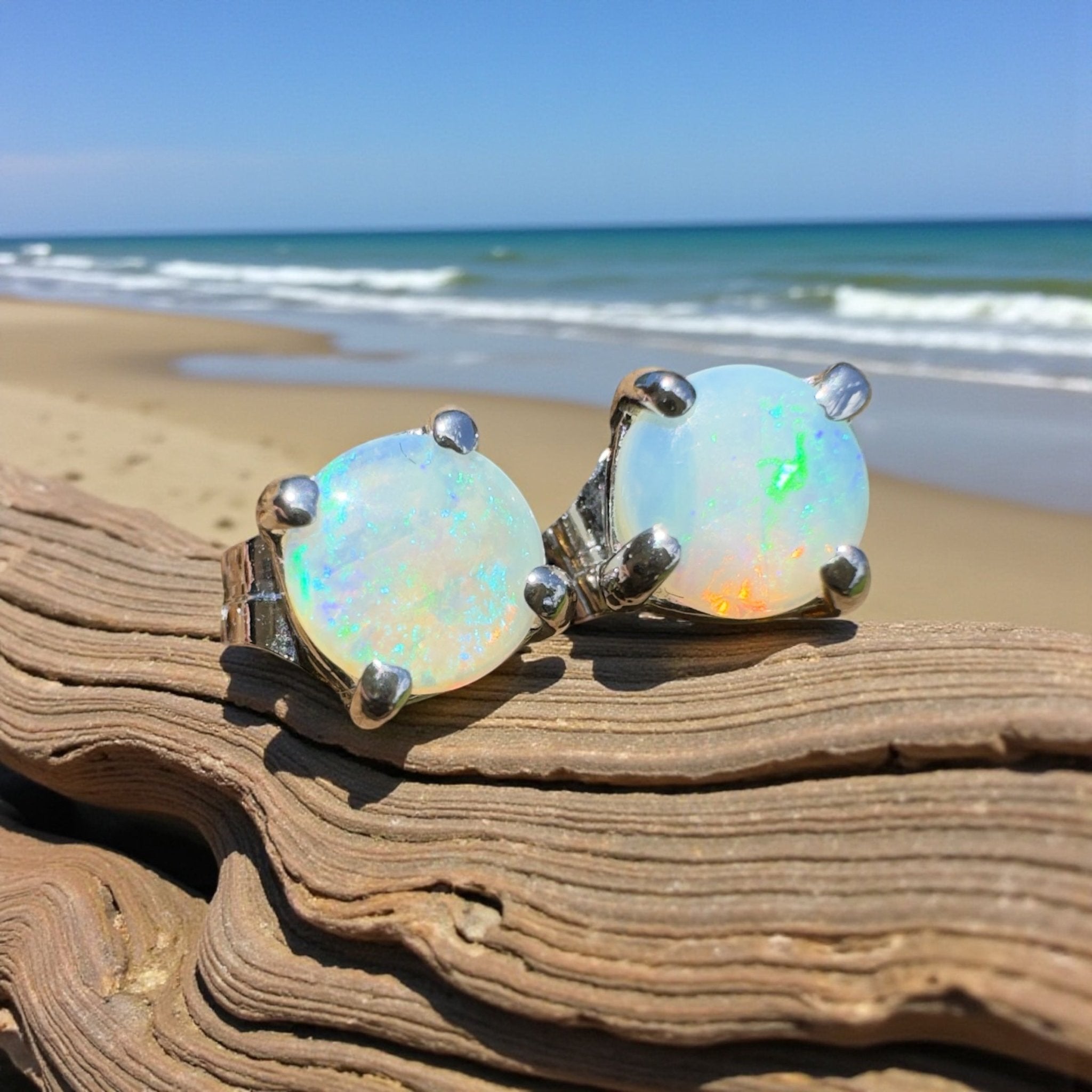 Whitsunday Coastline Glow ~ 0.8ct Coober Pedy Crystal Opal 925 Silver Earrings