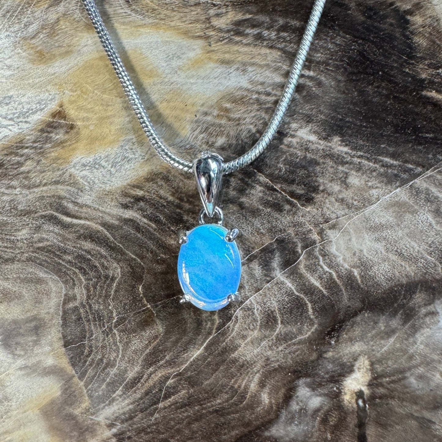 Whitsunday Drift ~ 0.8ct Solid Lightning Ridge Opal 925 Silver Pendant Necklace