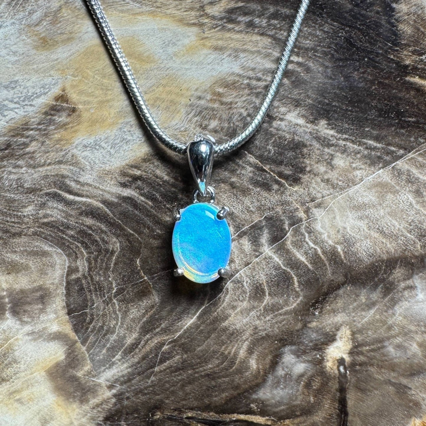 Whitsunday Drift ~ 0.8ct Solid Lightning Ridge Opal 925 Silver Pendant Necklace