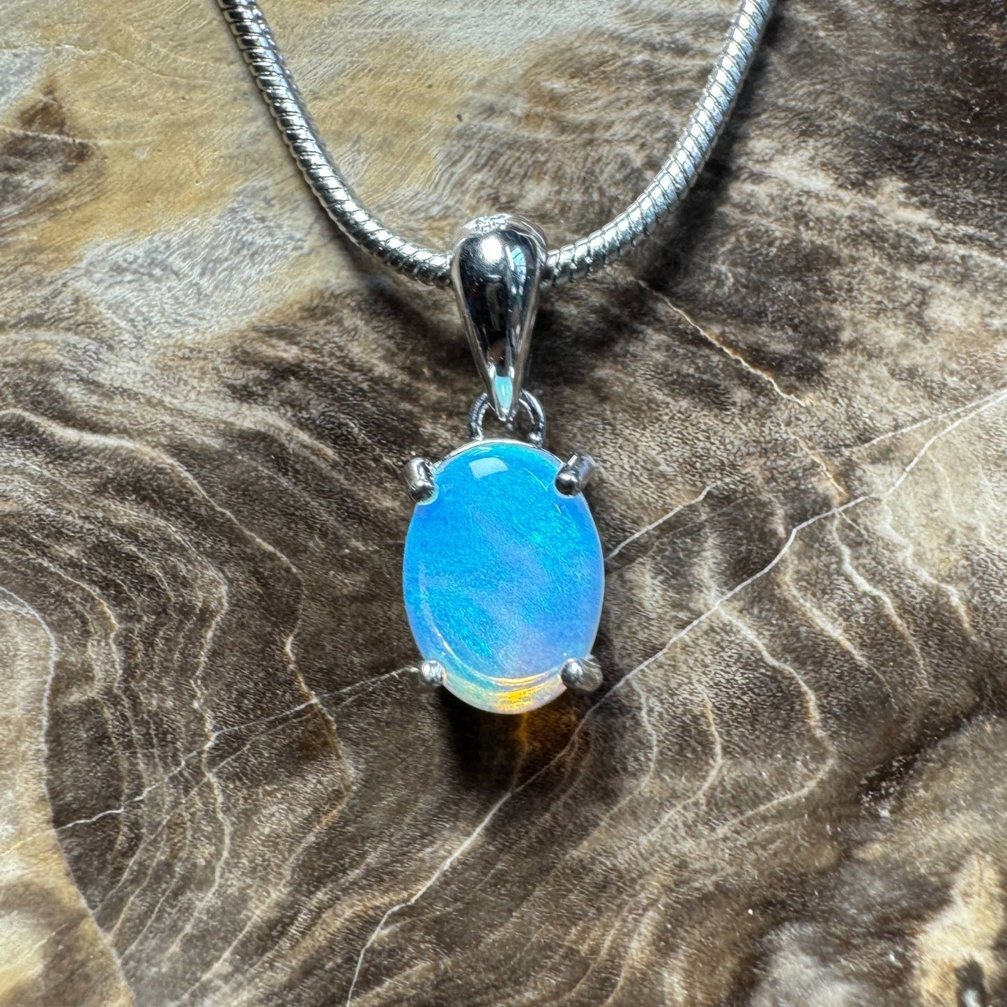 Whitsunday Drift ~ 0.8ct Solid Lightning Ridge Opal 925 Silver Pendant Necklace