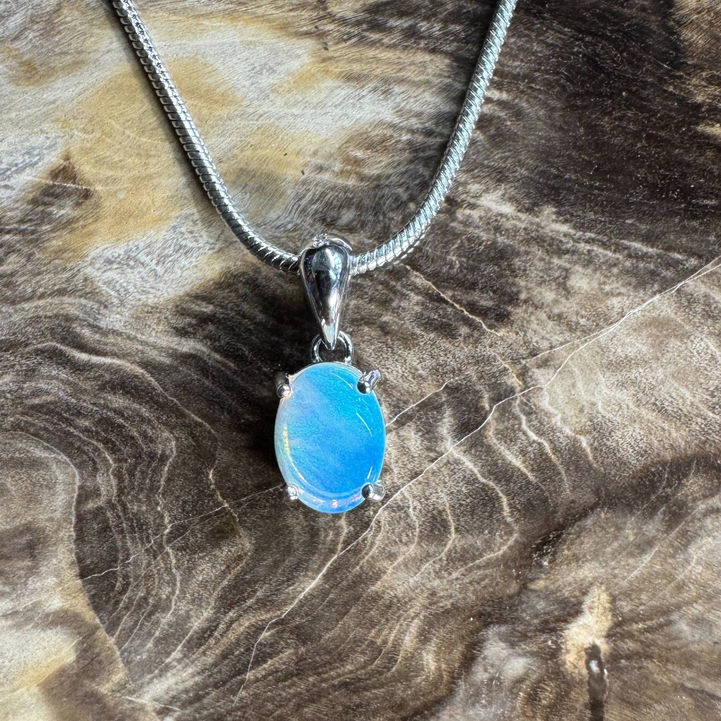 Whitsunday Drift ~ 0.8ct Solid Lightning Ridge Opal 925 Silver Pendant Necklace