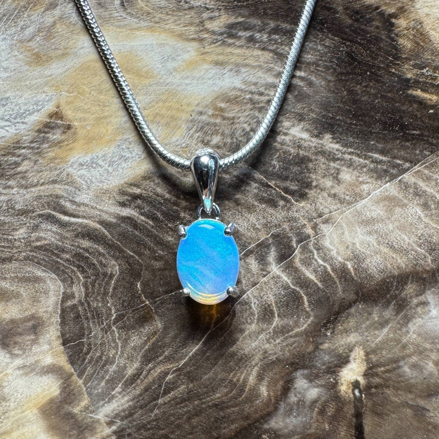 Whitsunday Drift ~ 0.8ct Solid Lightning Ridge Opal 925 Silver Pendant Necklace