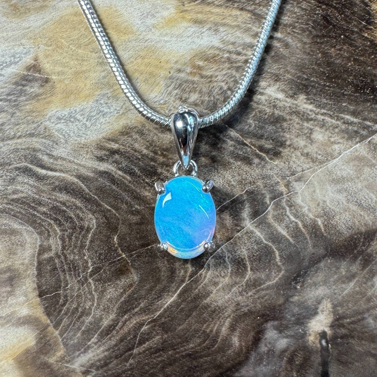 Whitsunday Drift ~ 0.8ct Solid Lightning Ridge Opal 925 Silver Pendant Necklace