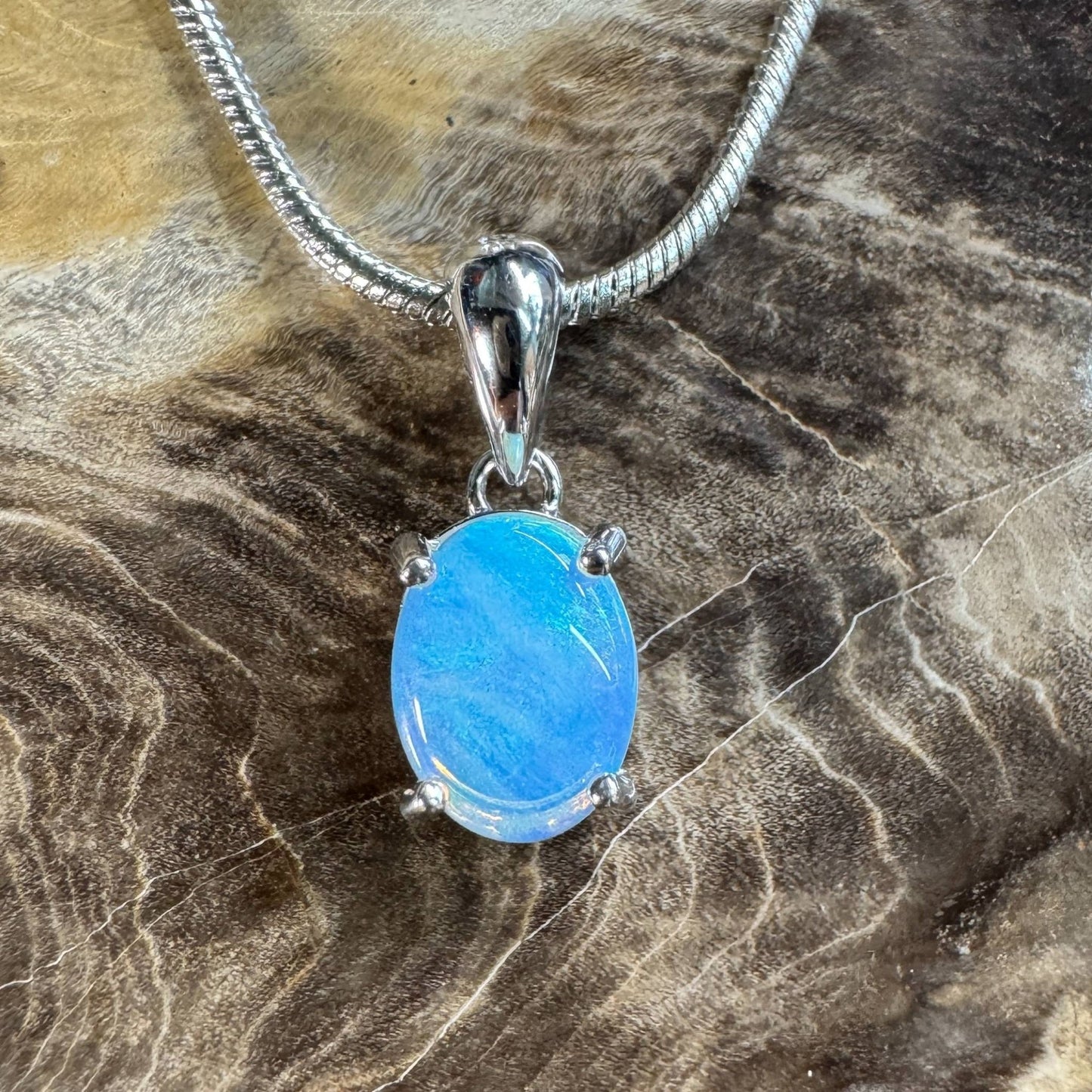 Whitsunday Drift ~ 0.8ct Solid Lightning Ridge Opal 925 Silver Pendant Necklace