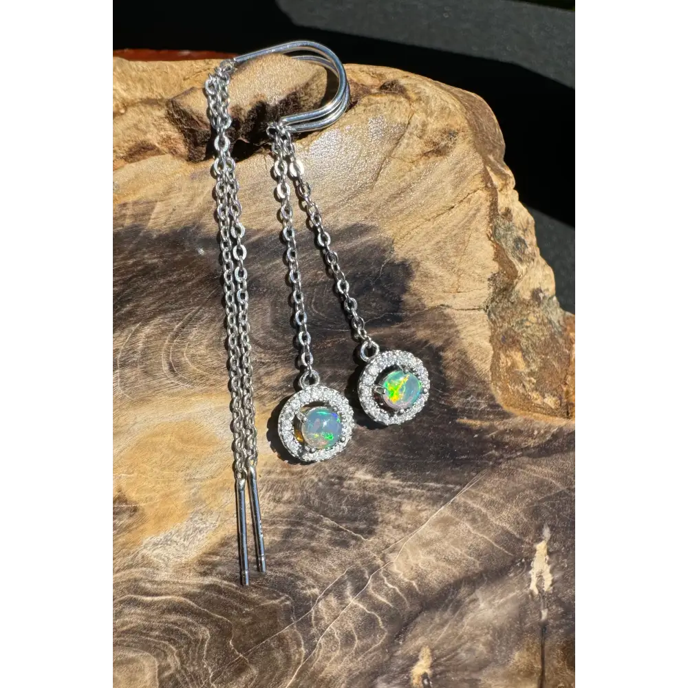 Silver opal drop earrings from the Whitsunday Sparkle collection featuring 0.7ct Lightning Ridge Opal