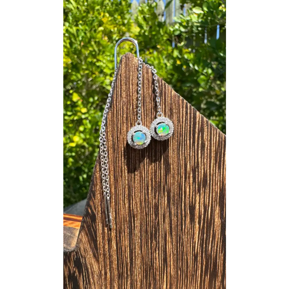 Silver opal drop earrings from Whitsunday Sparkle featuring solid Lightning Ridge opal