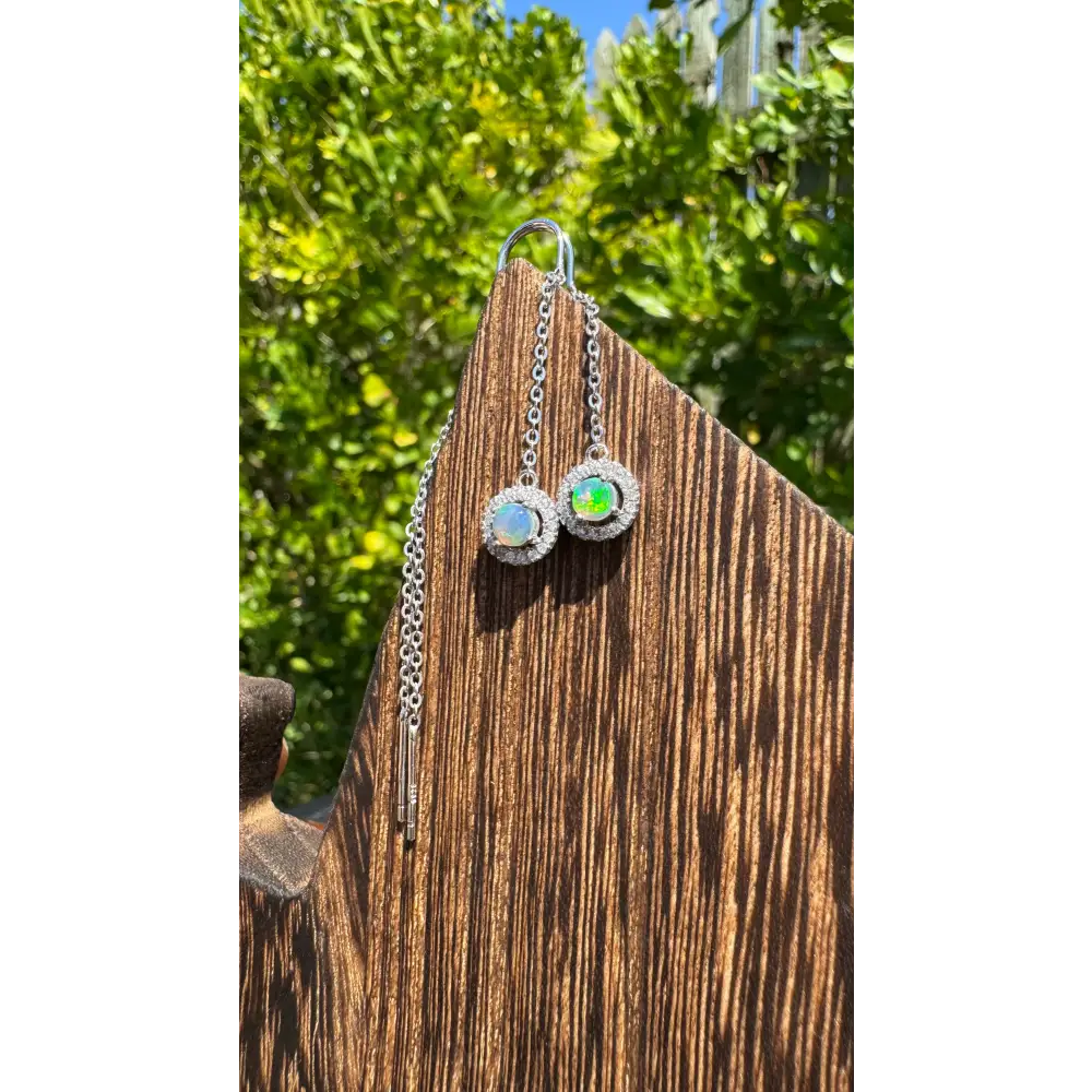 Silver opal drop earrings with 0.7ct Lightning Ridge Opal and Cubic Zirconia accents