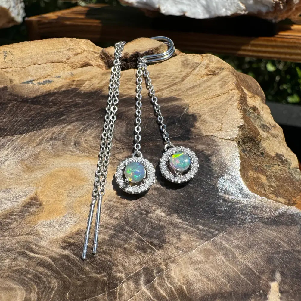 Silver opal earrings with Lightning Ridge opal and cubic zirconia in the Whitsunday Sparkle collection