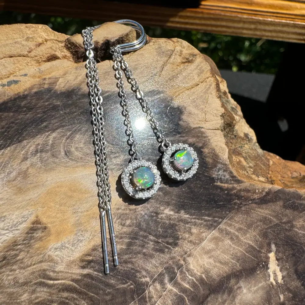 Silver opal earrings with Lightning Ridge opal and cubic zirconia in the Whitsunday Sparkle collection