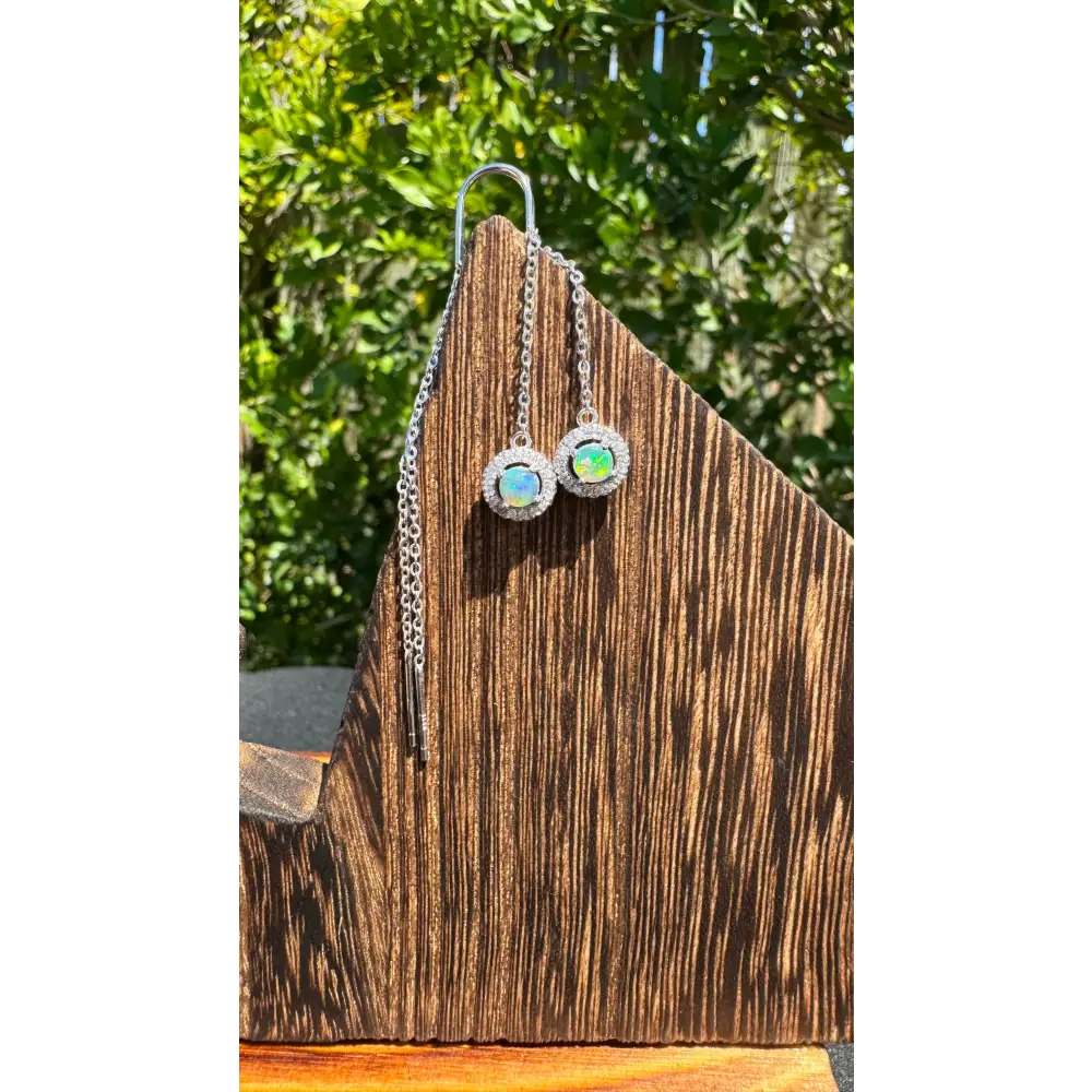 Silver opal drop earrings with 0.7ct Lightning Ridge Opal and cubic zirconia gemstones