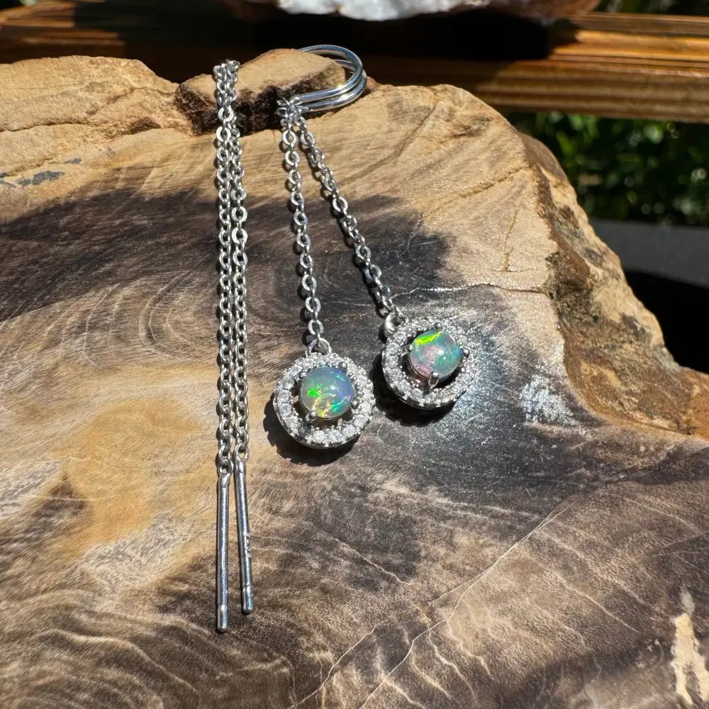 'Whitsunday Sparkle' ~ Handcrafted 0.7ct Solid Lightning Ridge Opal and Cubic Zirconia Earrings