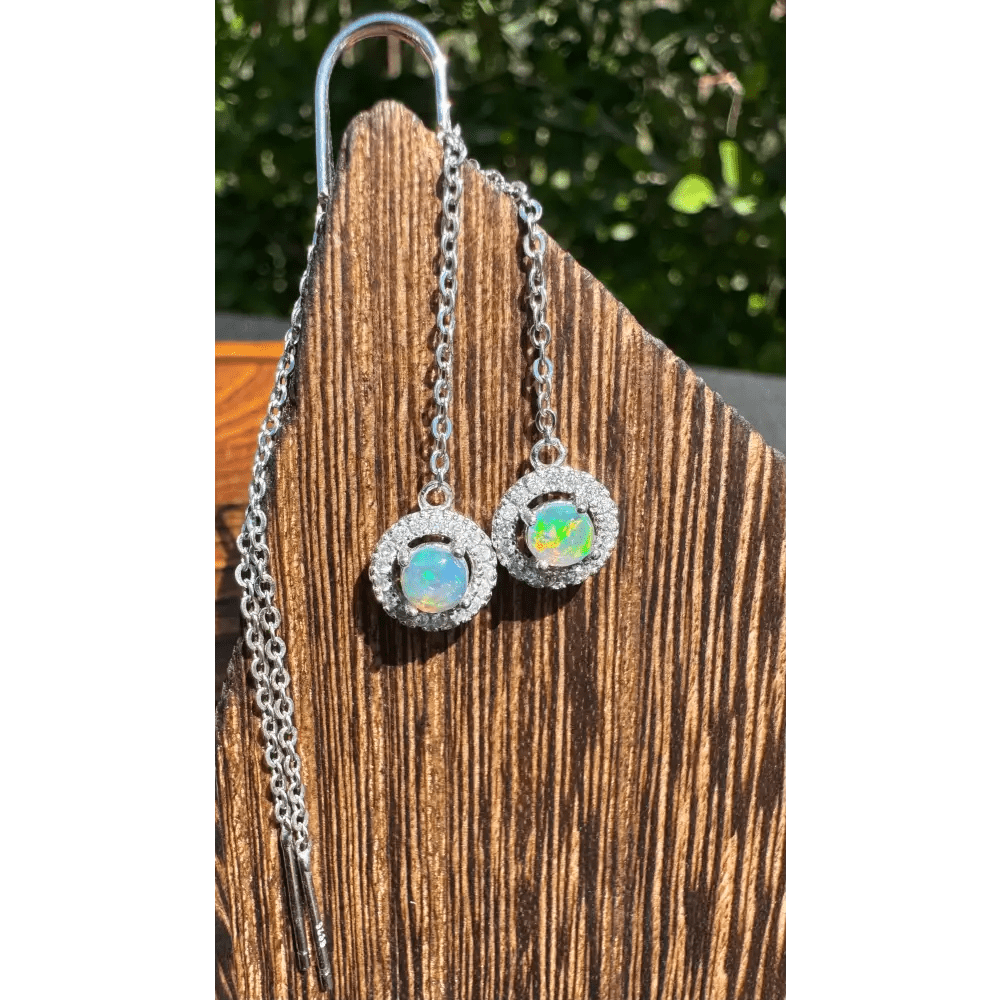 'Whitsunday Sparkle' ~ Handcrafted 0.7ct Solid Lightning Ridge Opal and Cubic Zirconia Earrings