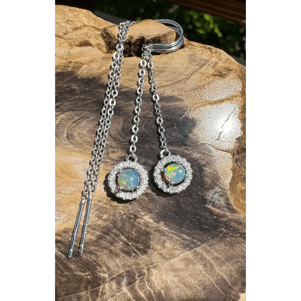 'Whitsunday Sparkle' ~ Handcrafted 0.7ct Solid Lightning Ridge Opal and Cubic Zirconia Earrings