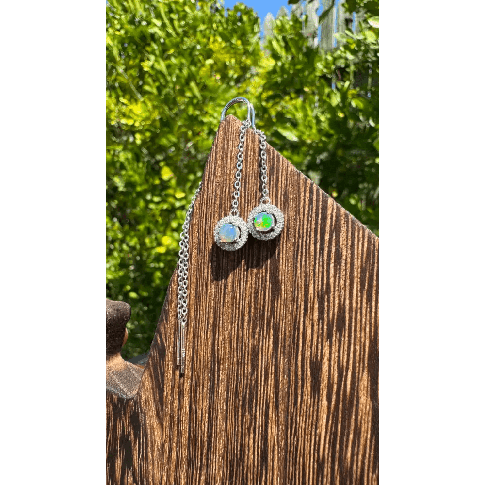 'Whitsunday Sparkle' ~ Handcrafted 0.7ct Solid Lightning Ridge Opal and Cubic Zirconia Earrings