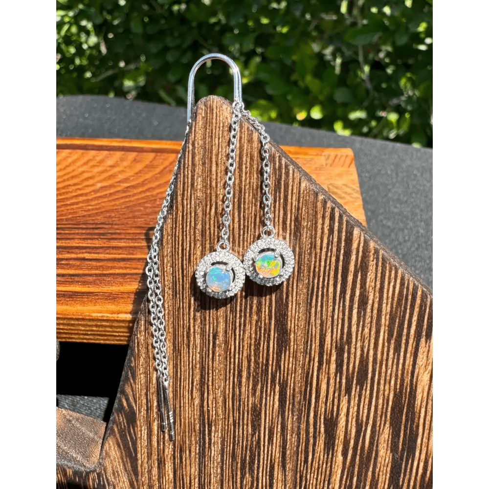 'Whitsunday Sparkle' ~ Handcrafted 0.7ct Solid Lightning Ridge Opal and Cubic Zirconia Earrings