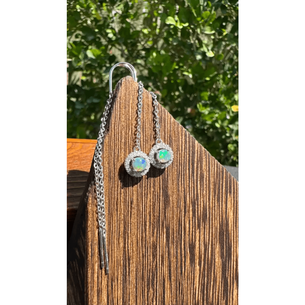 'Whitsunday Sparkle' ~ Handcrafted 0.7ct Solid Lightning Ridge Opal and Cubic Zirconia Earrings