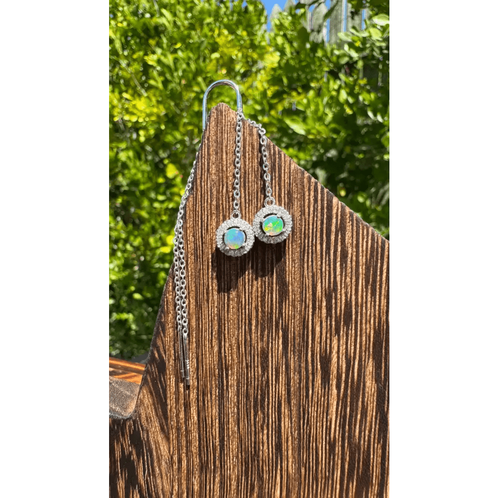 'Whitsunday Sparkle' ~ Handcrafted 0.7ct Solid Lightning Ridge Opal and Cubic Zirconia Earrings