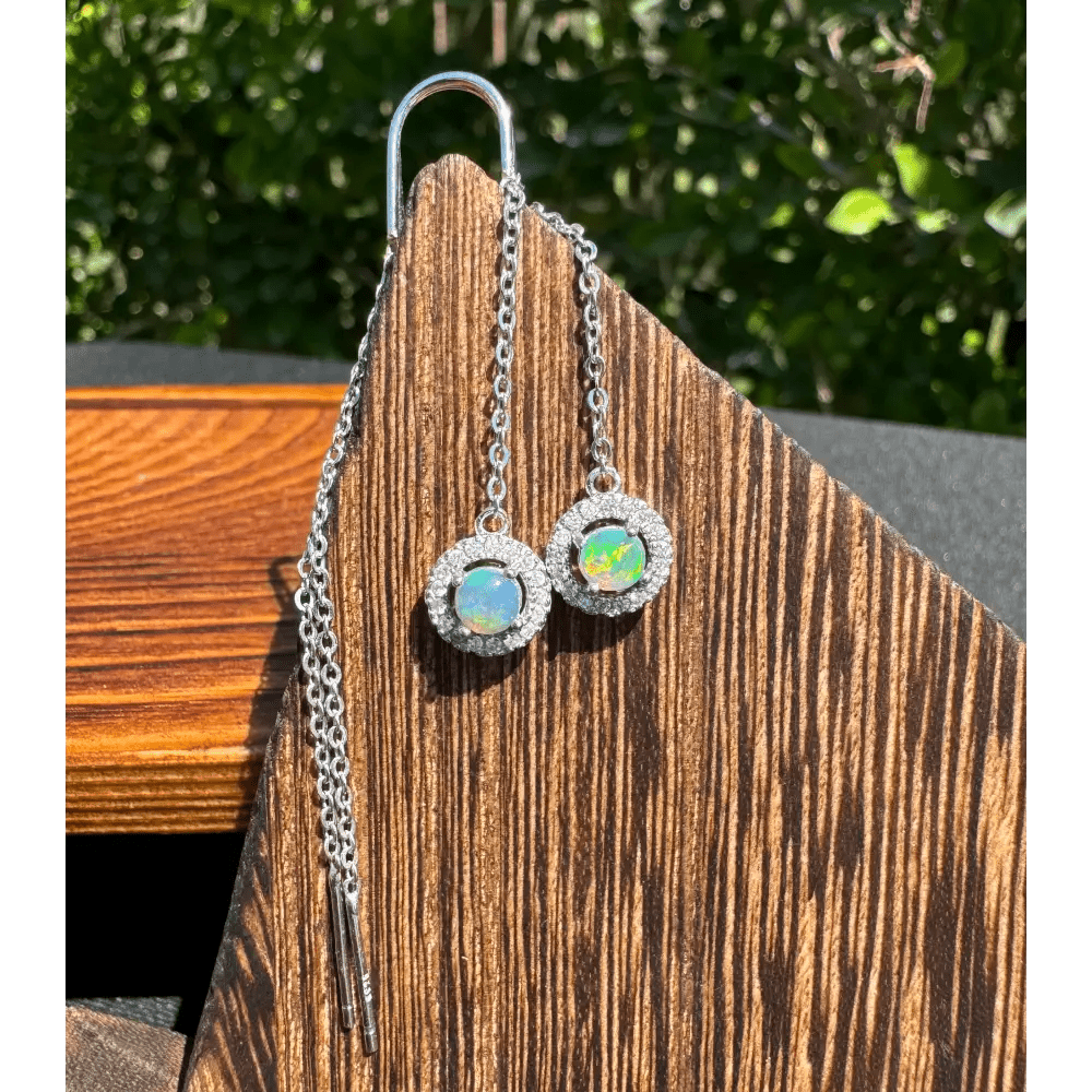 'Whitsunday Sparkle' ~ Handcrafted 0.7ct Solid Lightning Ridge Opal and Cubic Zirconia Earrings