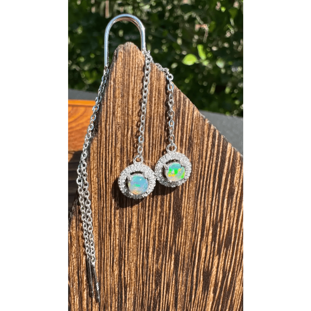 'Whitsunday Sparkle' ~ Handcrafted 0.7ct Solid Lightning Ridge Opal and Cubic Zirconia Earrings