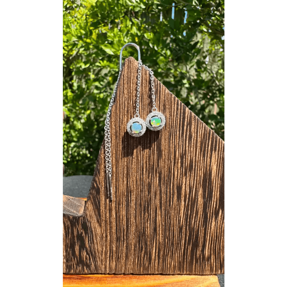 'Whitsunday Sparkle' ~ Handcrafted 0.7ct Solid Lightning Ridge Opal and Cubic Zirconia Earrings