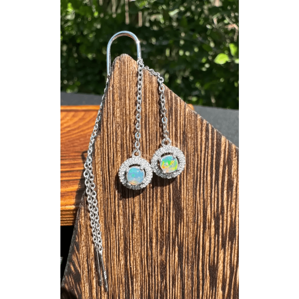 'Whitsunday Sparkle' ~ Handcrafted 0.7ct Solid Lightning Ridge Opal and Cubic Zirconia Earrings