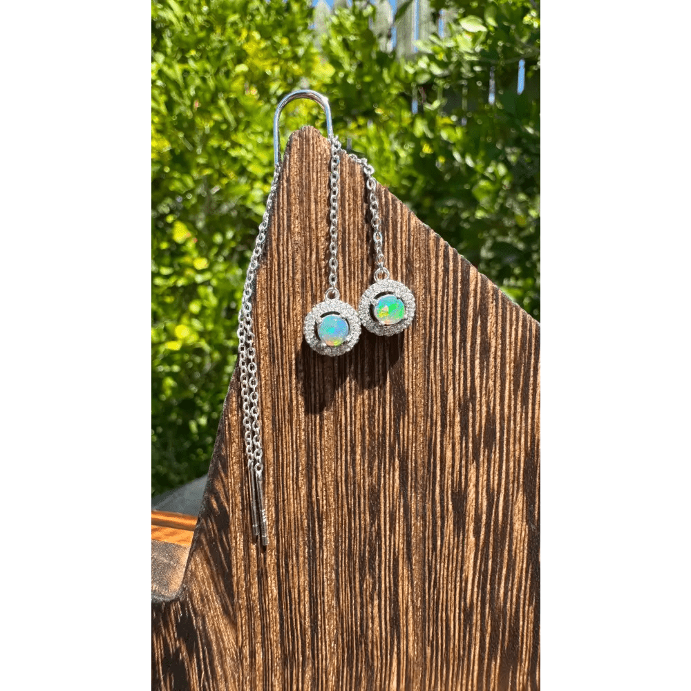 'Whitsunday Sparkle' ~ Handcrafted 0.7ct Solid Lightning Ridge Opal and Cubic Zirconia Earrings