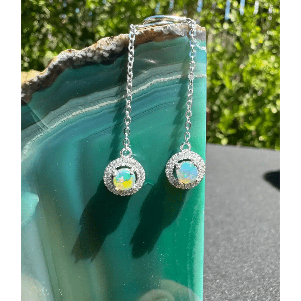 'Whitsunday Sparkle' ~ Handcrafted 0.7ct Solid Lightning Ridge Opal and Cubic Zirconia Earrings