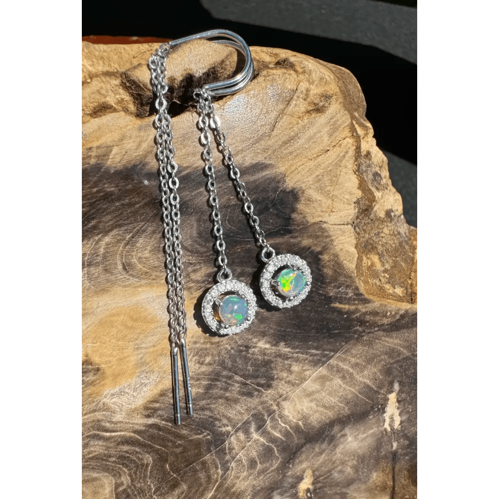 'Whitsunday Sparkle' ~ Handcrafted 0.7ct Solid Lightning Ridge Opal and Cubic Zirconia Earrings